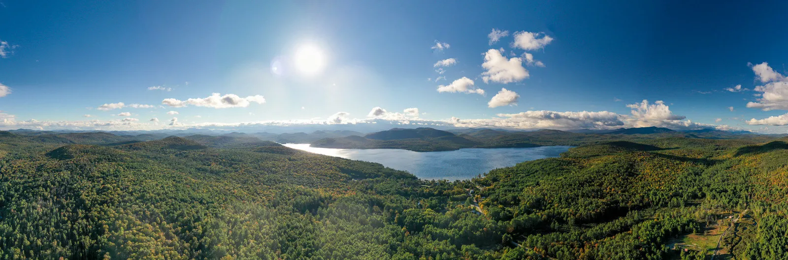 Aerial view of Schroon Lake and the Adirondack Mountains