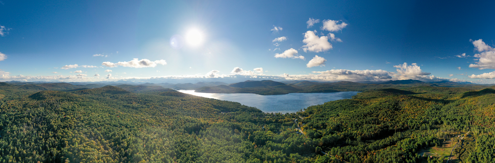 Aerial view of Schroon Lake and the Adirondack Mountains