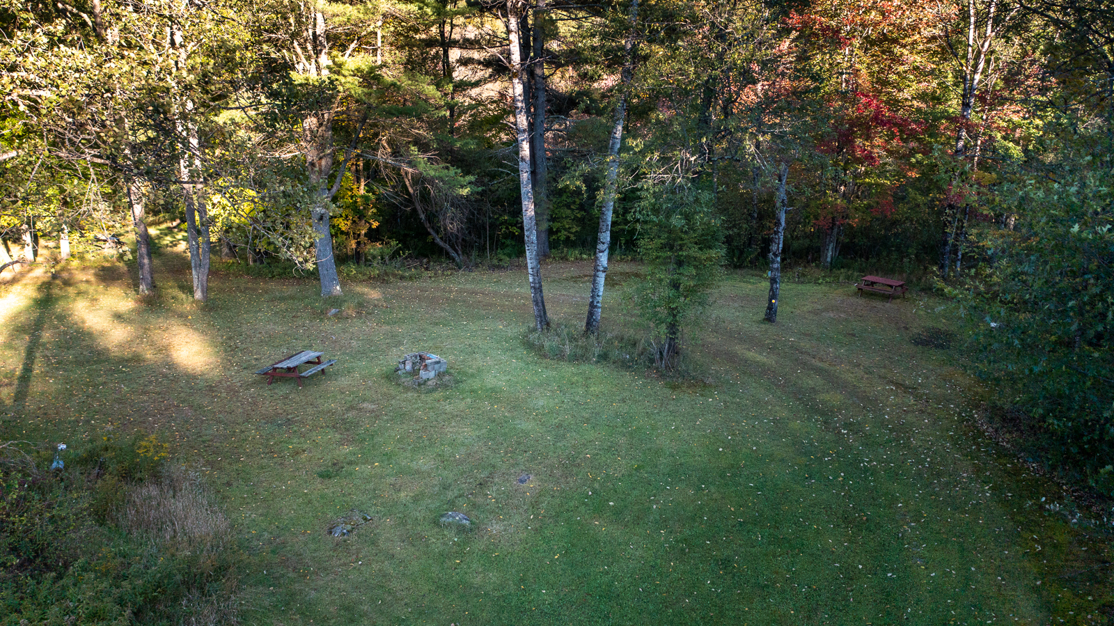 Wide aerial view of multiple campsites at Park Mountain Campground