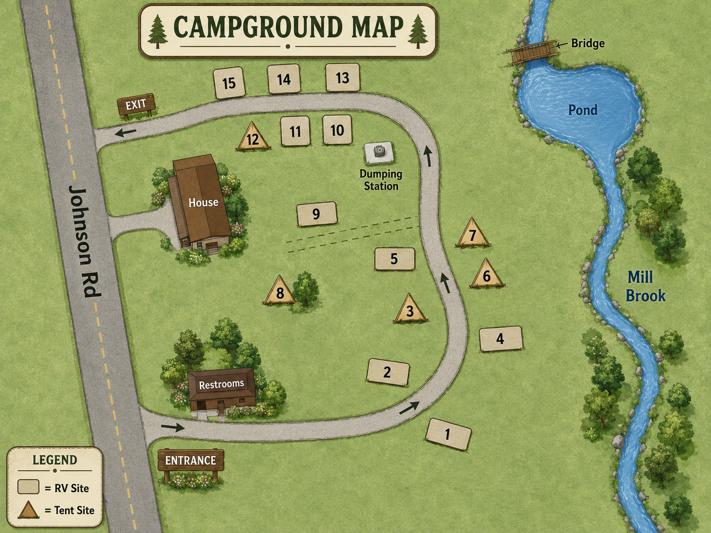 Park Mountain Campground site map showing all 15 campsites